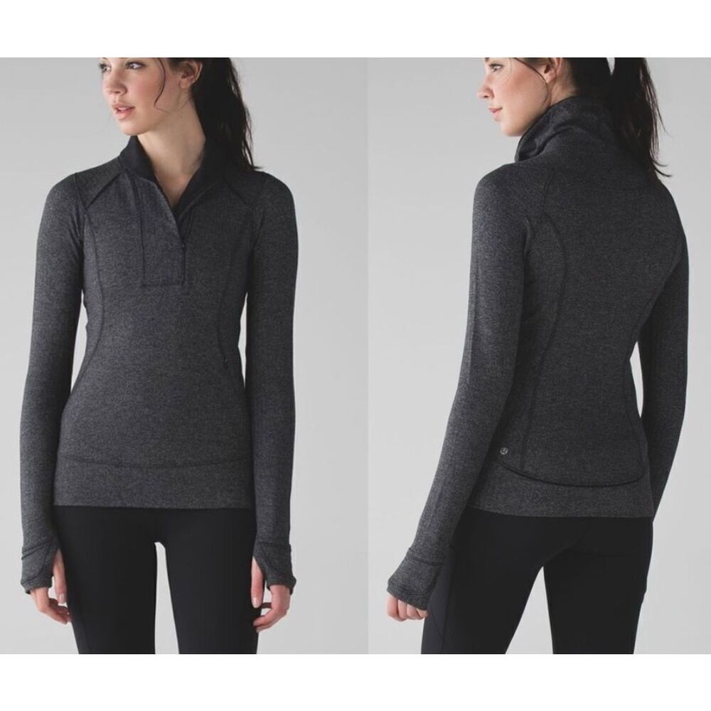 Lululemon Think Fast Heathered gray Herringbone 1/4 zip SWEATSHIRT TOP sz 4